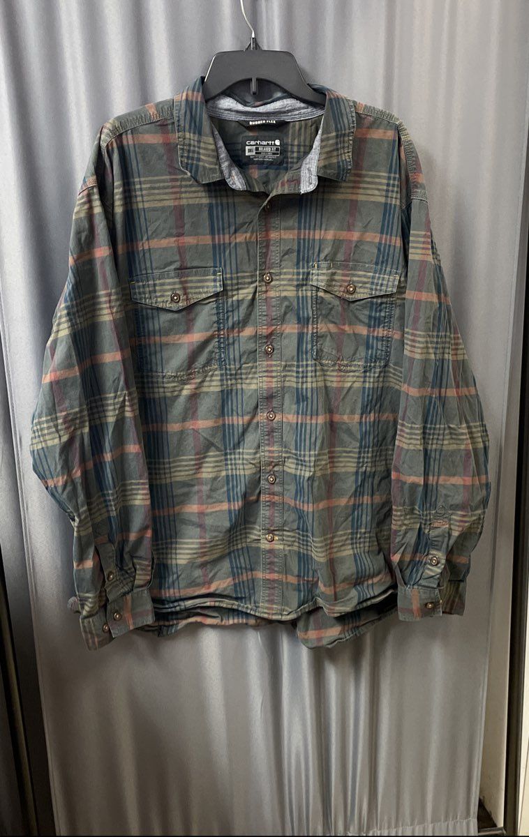 Carhartt Men's Green Plaid Rugged Flex Relaxed Fit Long Sleeve Shirt Sz 3XL