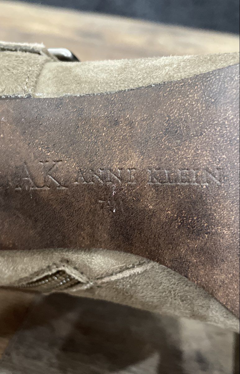 Anne Klein Grey Suede Faux Fur Trim Mid-Calf Heeled Boots Size 7.5 M