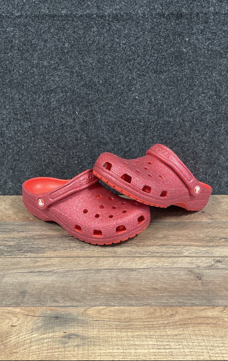 Crocs Classic Clog Red Glitter Sparkling Slip On Shoes Men's 5 Women's 7