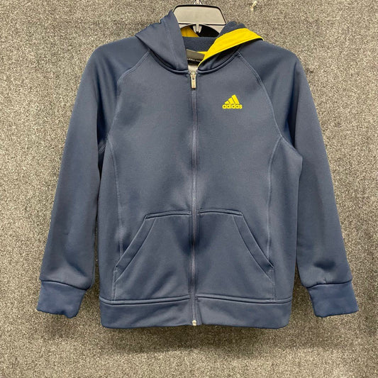 Adidas Youth Navy Blue Full Zip Hoodie Yellow Logo Contrast Hood Sz L 14/16