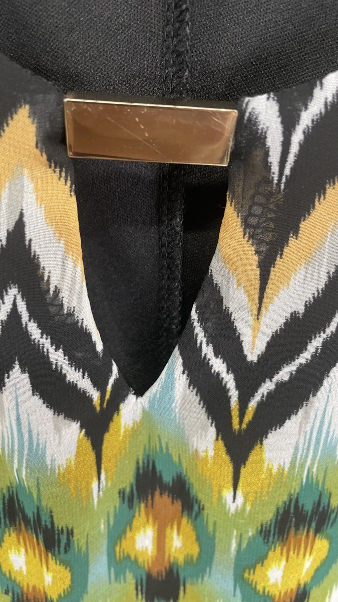 New Directions Women's Sleeveless Dress Multicolored Ikat Chevron Sz L