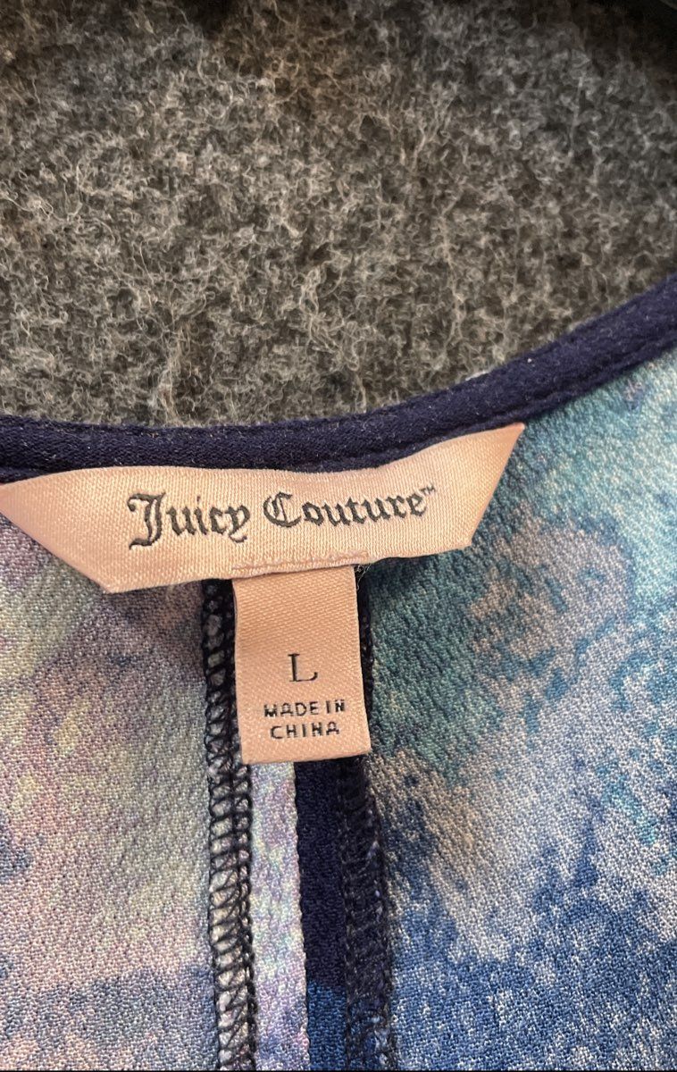 Juicy Couture Women's Blue Purple Watercolor Rayon Peplum Blouse Shirt Sz L