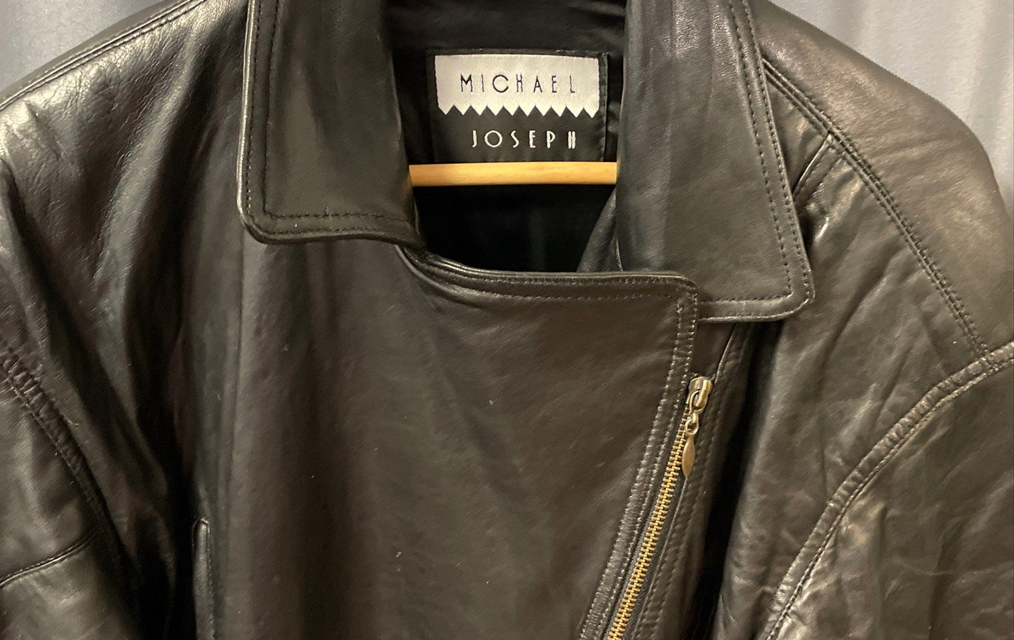 Michael Joseph Men's Black Leather Motorcycle Jacket Belted Vintage 90s Sz L