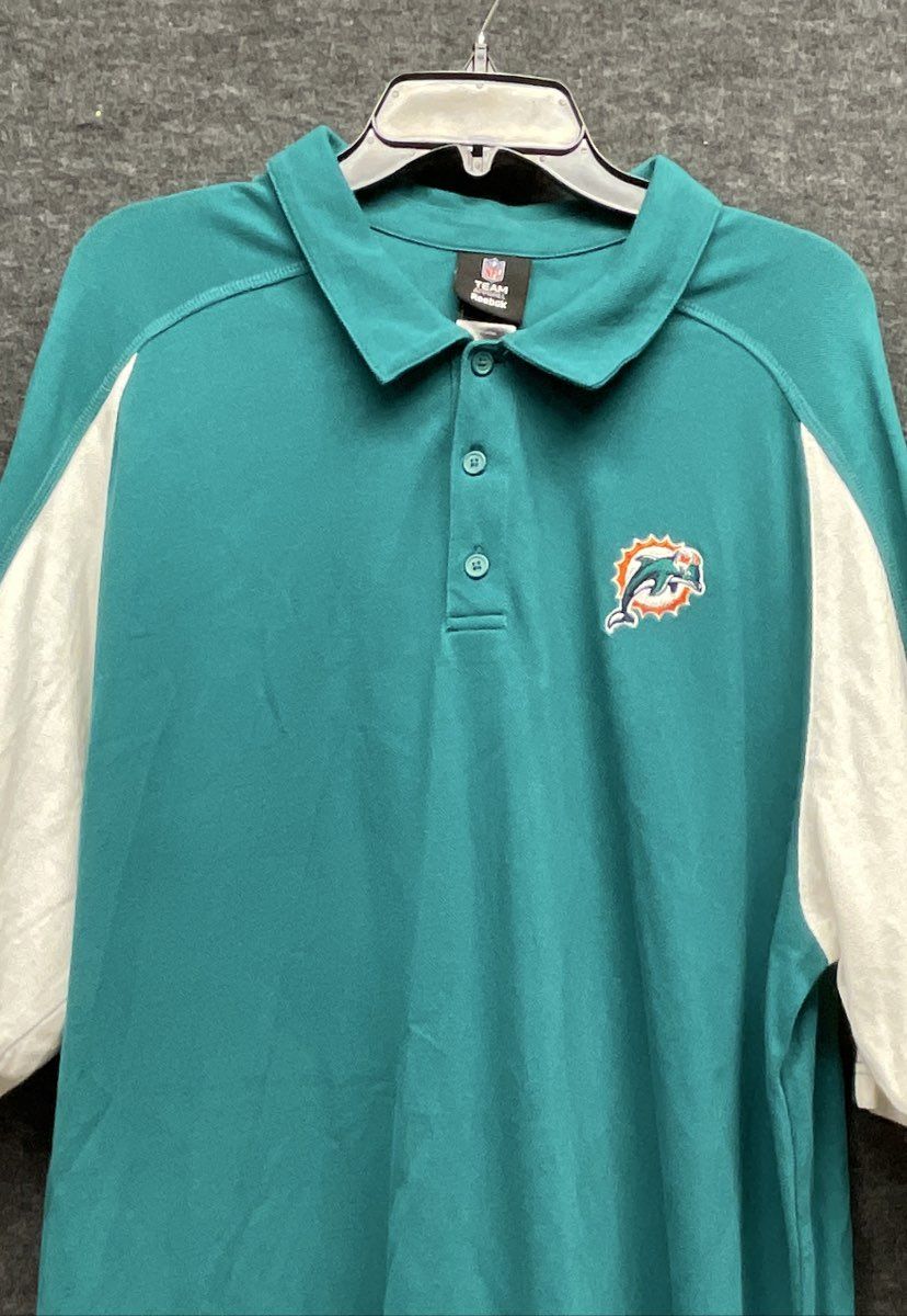 Reebok Men's Miami Dolphins Aqua White Pique Cotton Polo Shirt Sz 2XL