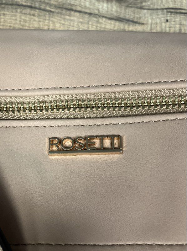 Rosetti Nude Beige Faux Leather Triple Compartment Crossbody Bag Gold Hardware
