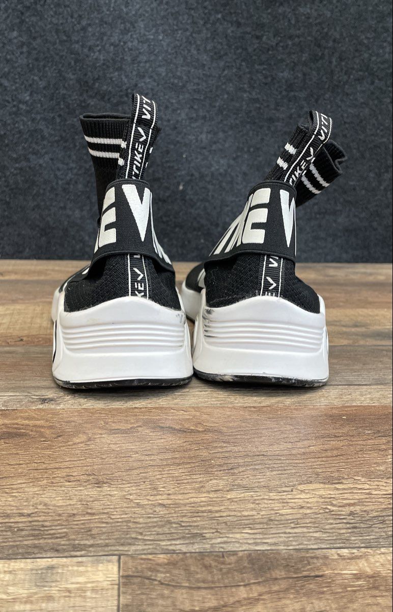 Vitike Black White Knit Elastic Strap Sock Sneaker High Top Size 36