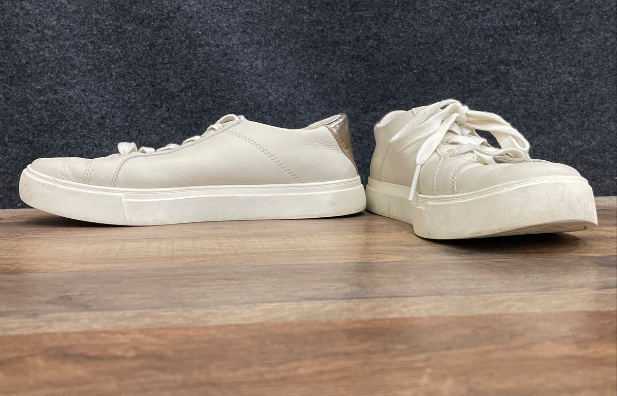 Toms White Leather Metallic Heel Tab Lace Up Sneakers Size 7