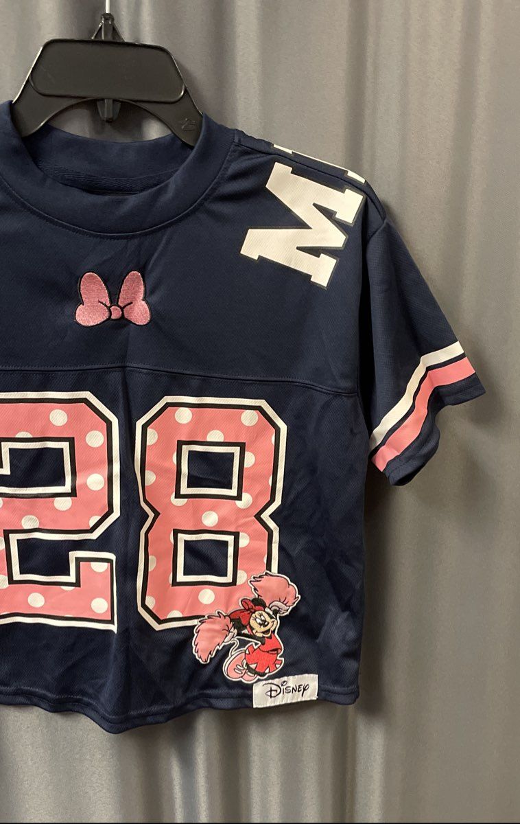 Disney Women's Navy Blue Minnie Mouse 28 Cropped Jersey Sz XS