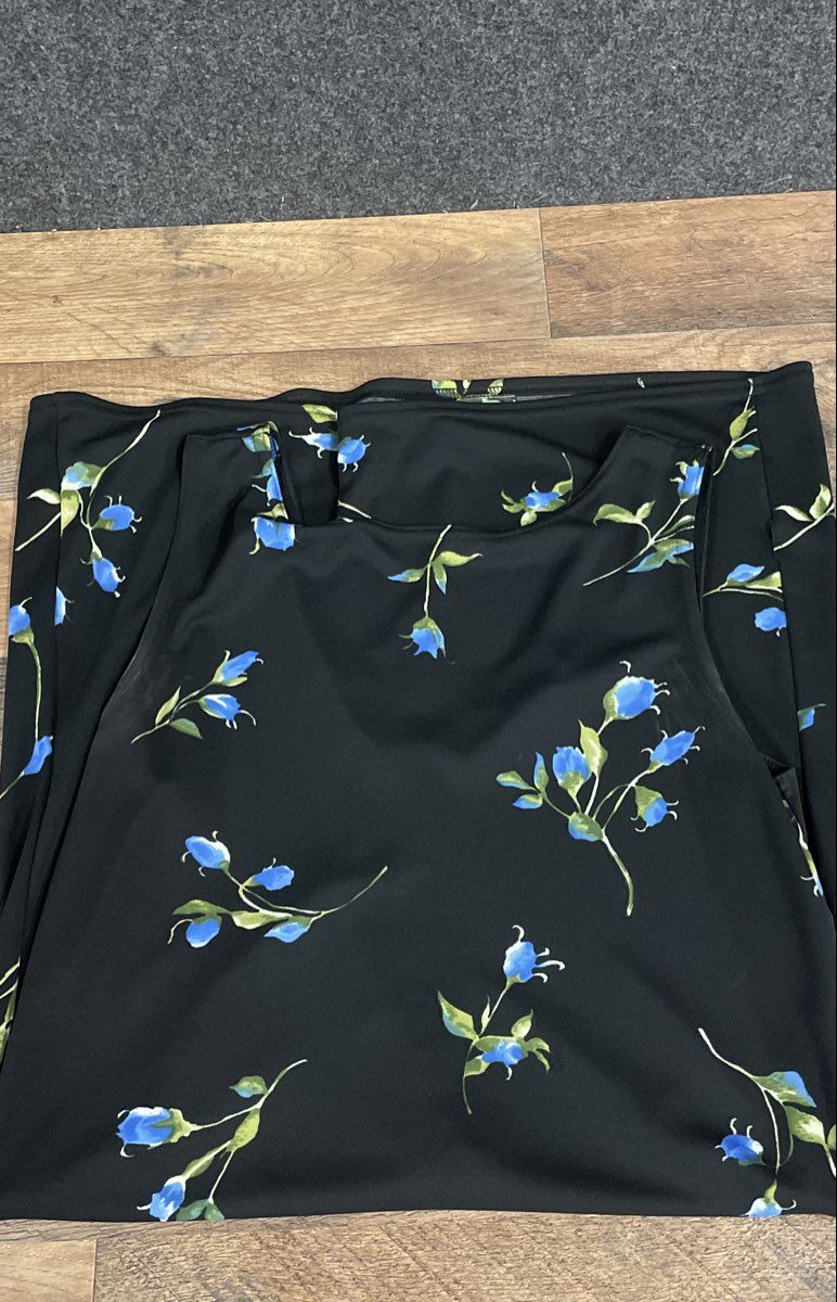 Vintage 90s G.A.S. Women's Black Blue Floral Sleeveless Shift Dress Sz L
