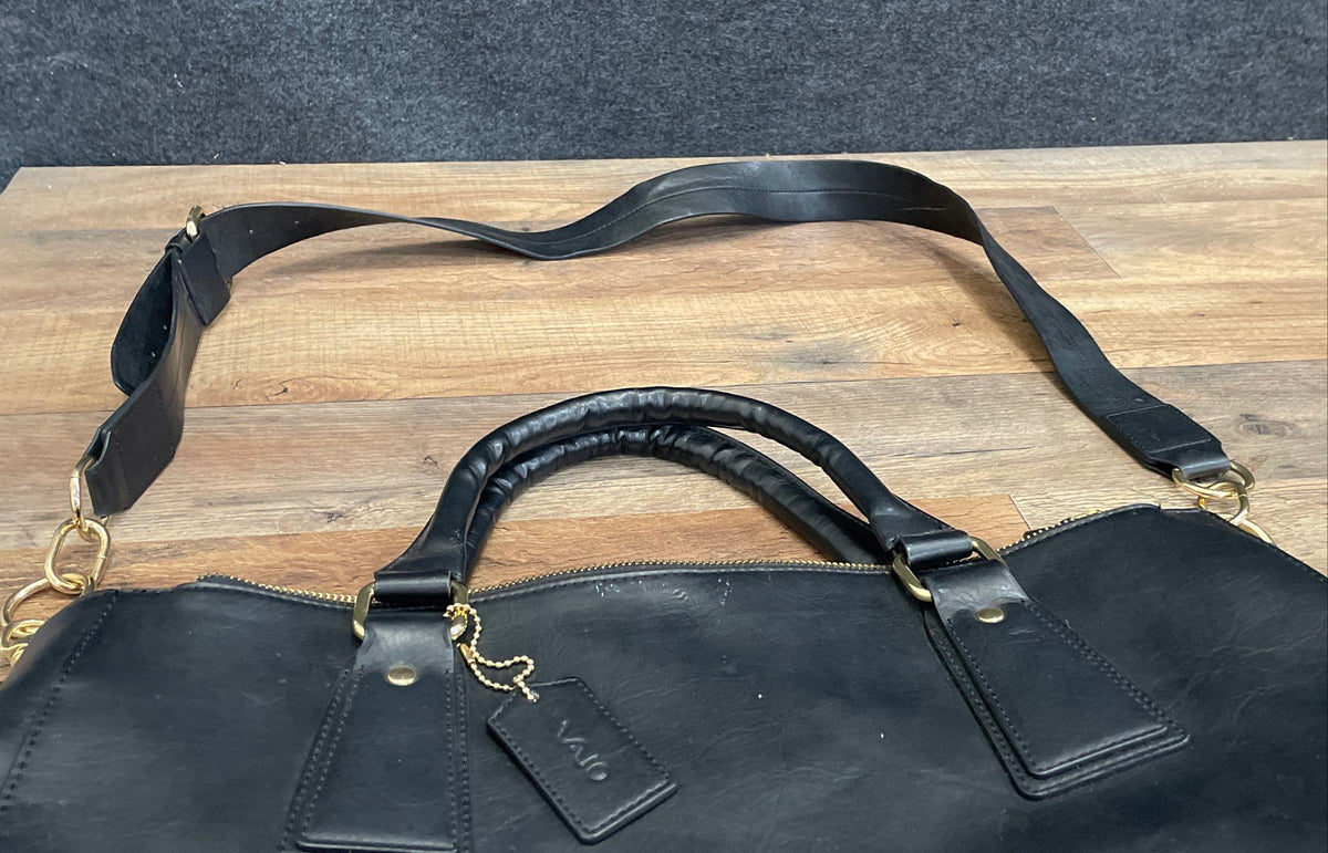 Vaio Black Leather Tote Bag Large Shoulder Purse Gold Tone Hardware