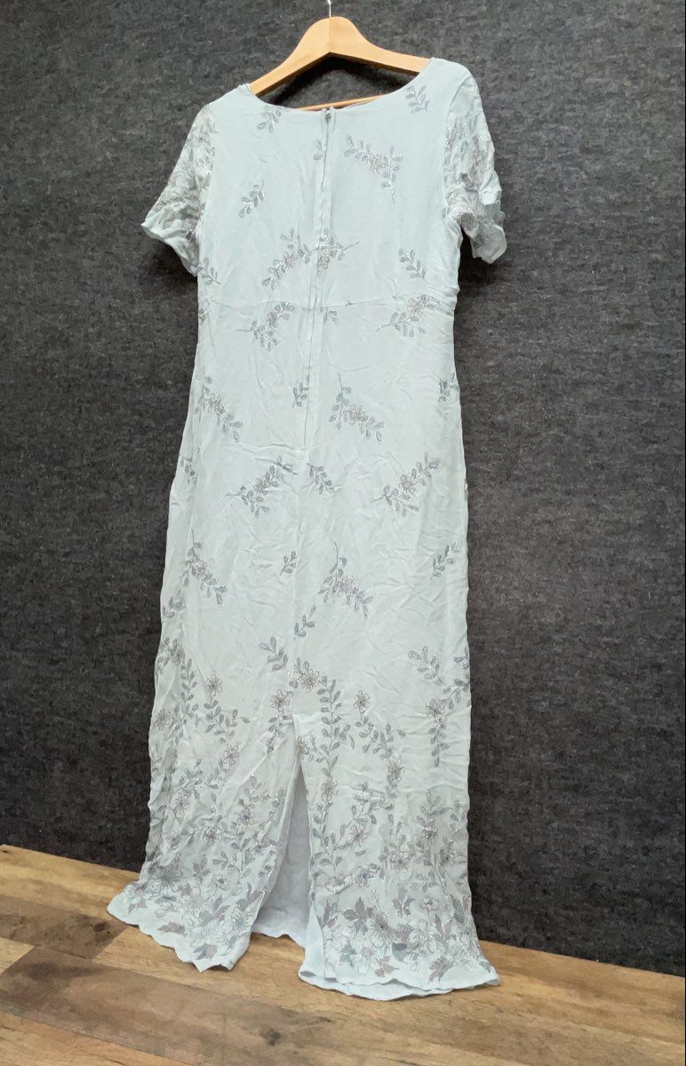 Go Silk Vintage 90s Women's Baby Blue Embroidered Floral Sequin Maxi Dress M