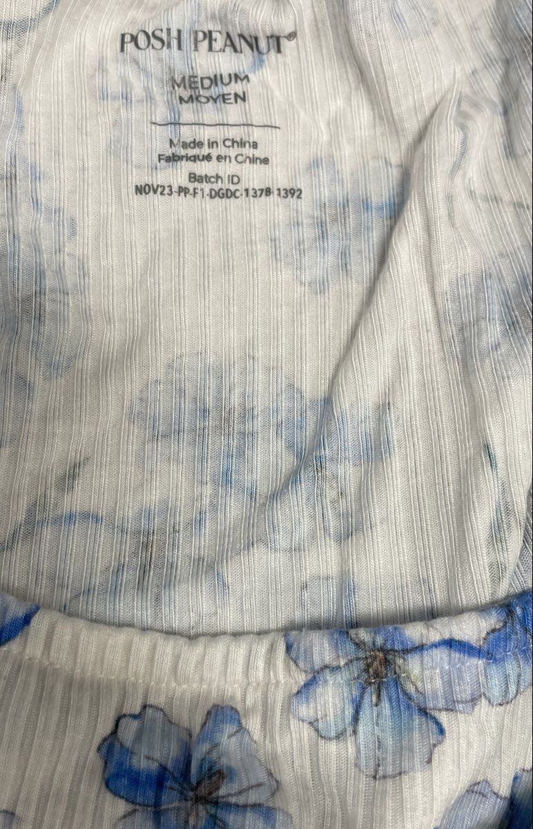 Posh Peanut Women's White Blue Floral Ribbed Short Sleeve Midi Dress Sz M