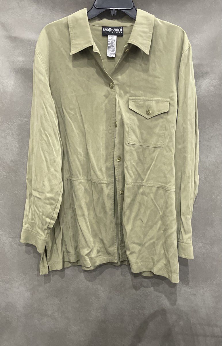 Sag Harbor Women's Sage Green Tencel Rayon Button Front Jacket Overshirt Sz 1X