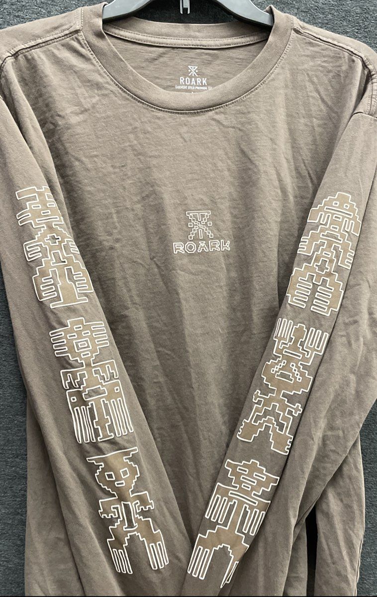Roark Men's Artifacts Long Sleeve T-Shirt Brown Graphic Premium Tee Sz L