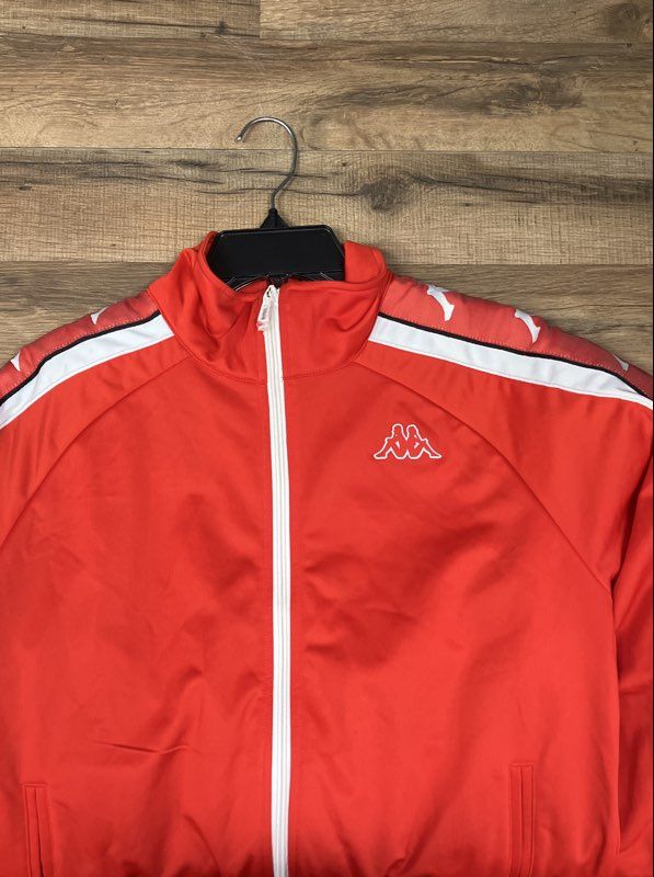 Kappa Men's Full Zip Track Jacket Red White Banda Omini Logo Tape Sleeves