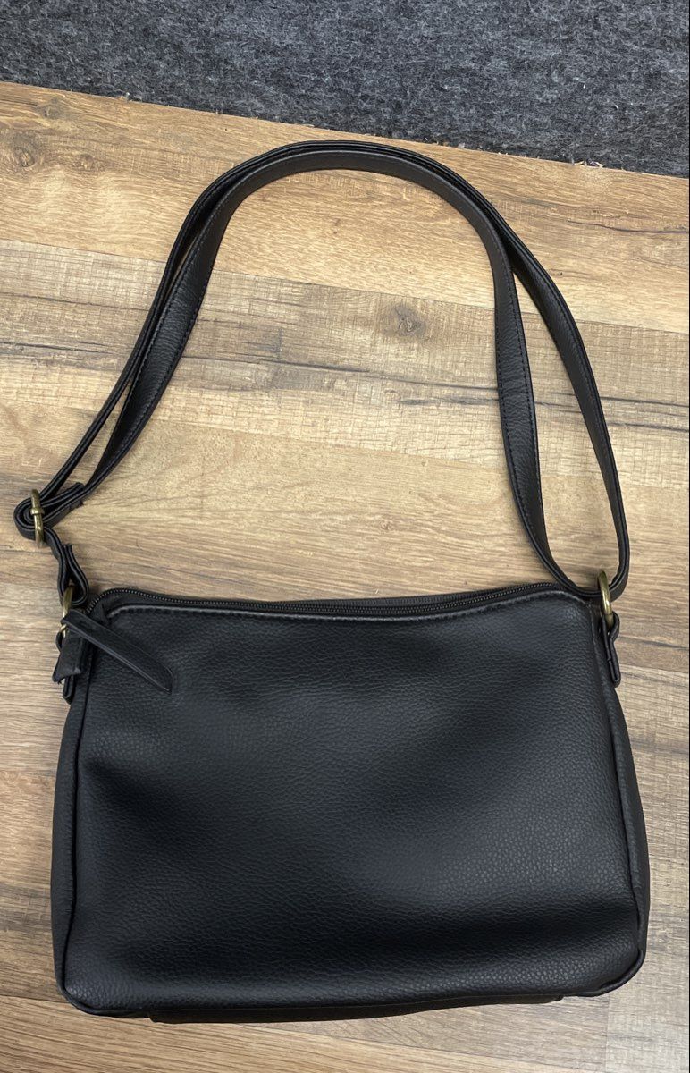 Rosetti Black Faux Leather Pleated Front Flap Crossbody Bag Bronze Hardware
