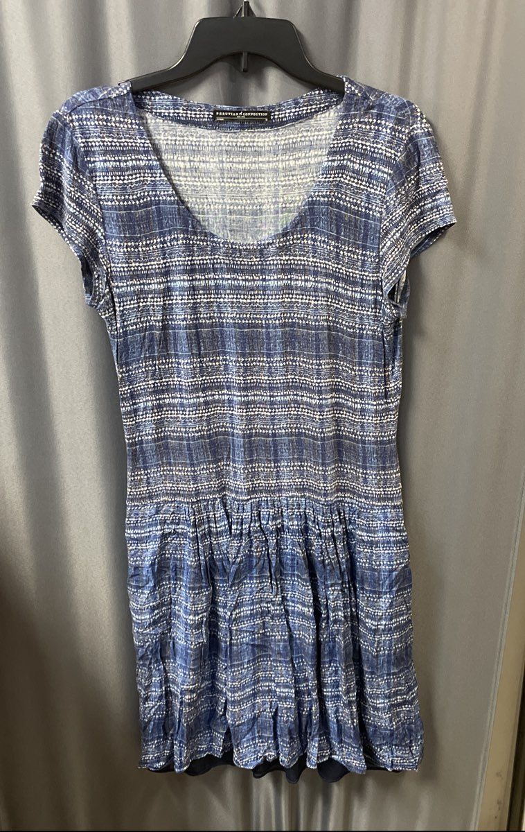 Peruvian Connection Women's Blue Geometric Patterned Short Sleeve Dress Sz M
