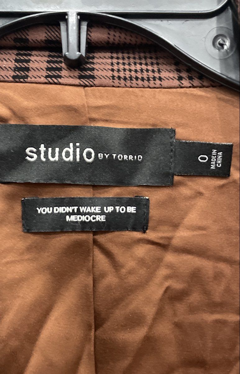Torrid Women's Brown Black Plaid Double Breasted Studio Blazer Jacket Size 0