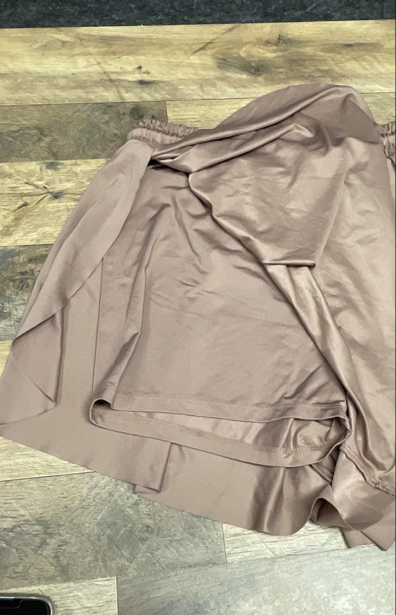 Love Tree Women's Flowy Athletic Shorts Tan Layered Skort Style Drawstring Sz M