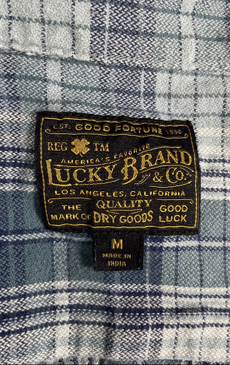 Lucky Brand Men's Blue Plaid Long Sleeve Button Down Collared Shirt Sz M