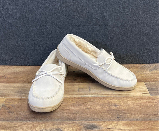 My Slippers Women's Cream Leather Moccasin Faux Fur Lined Size 10