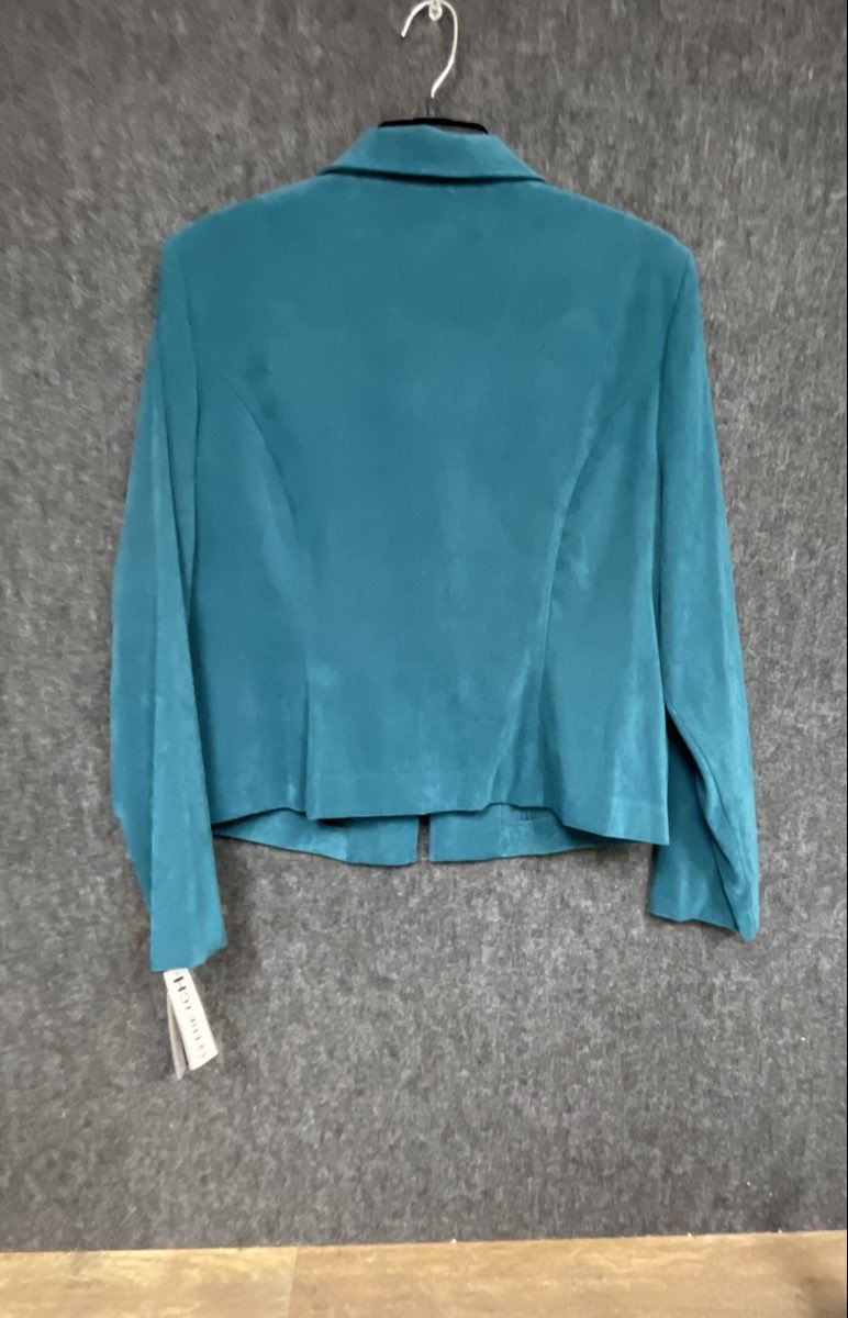 Amanda Smith Women's Vintage Y2K Teal Zip Up Jacket Suede Feel Stretch NWT Sz 14