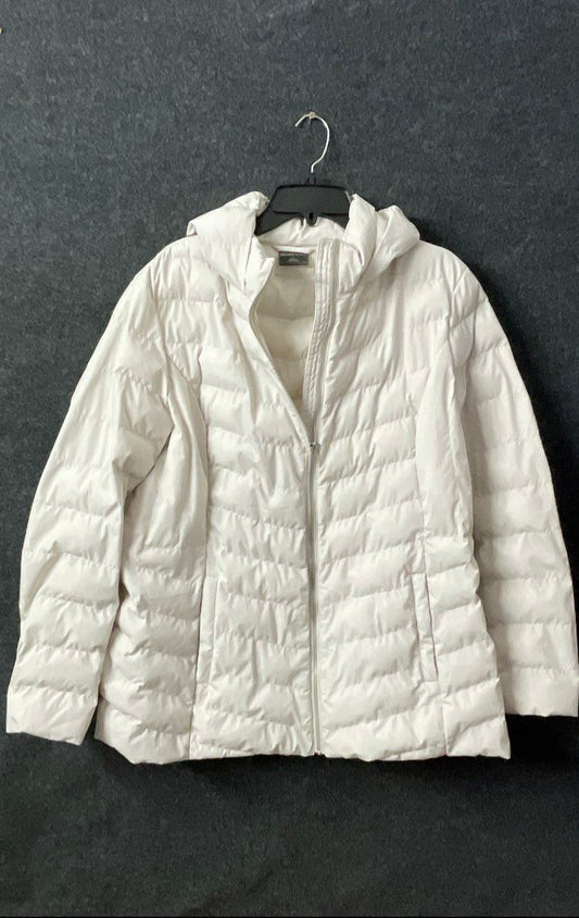 32 Degrees Heat Women's Puffer Jacket White Quilted Full Zip Hooded XL