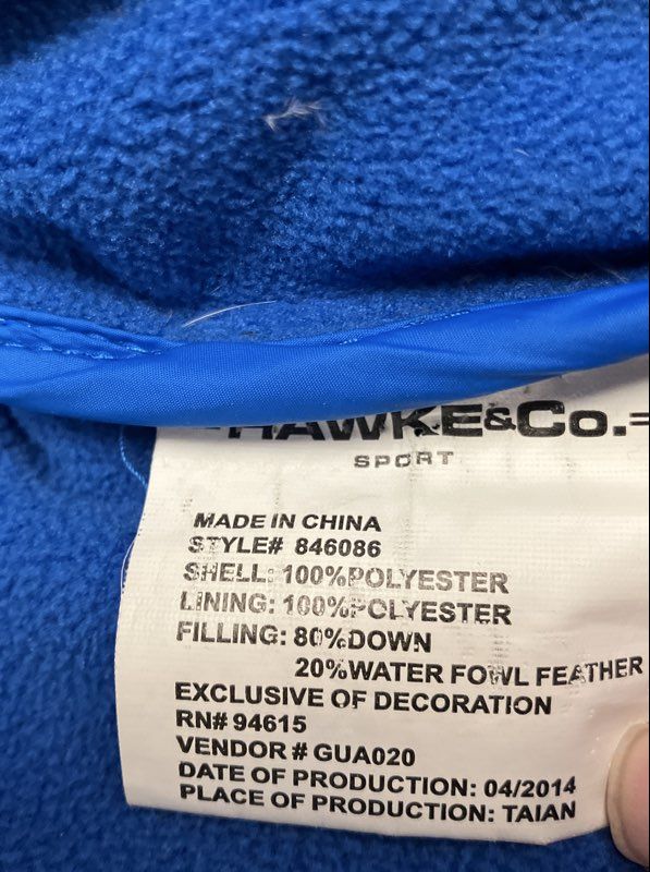Hawke & Co Sport Boys Puffer Jacket Black Blue Hooded Down Fill Sz 18/20