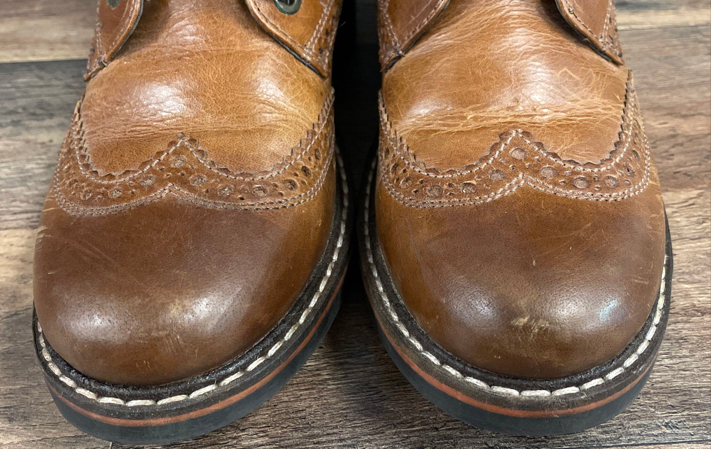Crevo Dusseldorf Tan Brown Leather Wingtip Brogue Side Zip Boots Men's Size 10