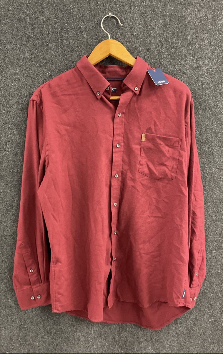 IZOD Men's Port Royale Burgundy Flannel Long Sleeve Button Down Shirt NWT Sz XL