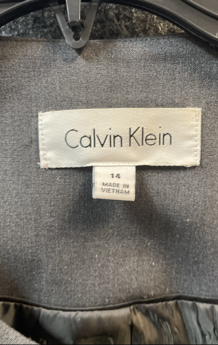 Calvin Klein Women's Gray Collarless Peplum Back Button Front Jacket Sz 14