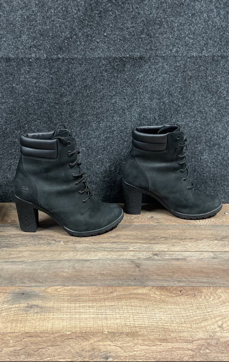Timberland Glancy 6-Inch Heeled Boot Black Nubuck Women's Size 7