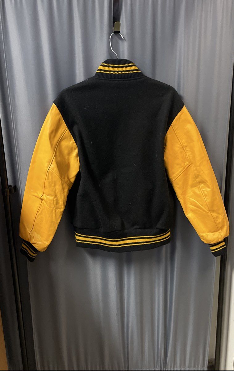Vintage Kaye Bros Black Wool Yellow Leather Varsity Letterman Jacket Sz 36 38