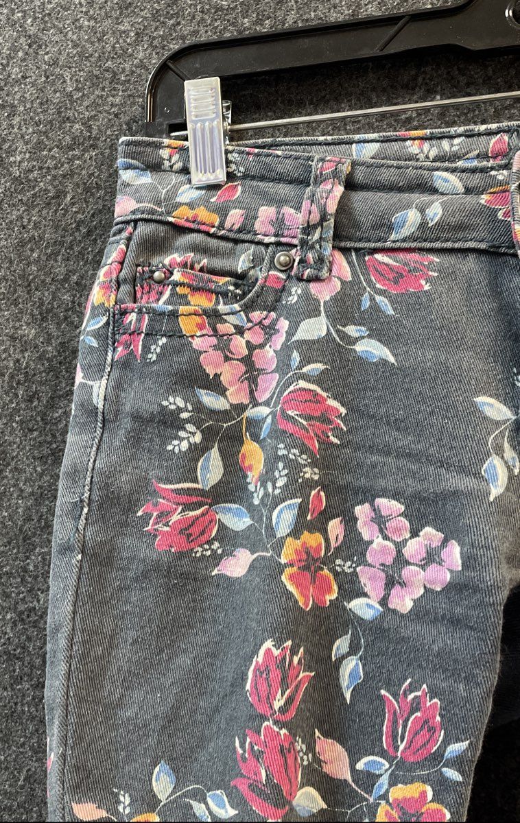 1st Kiss Women's Gray Floral Print Cotton Stretch Skinny Pants Sz 1