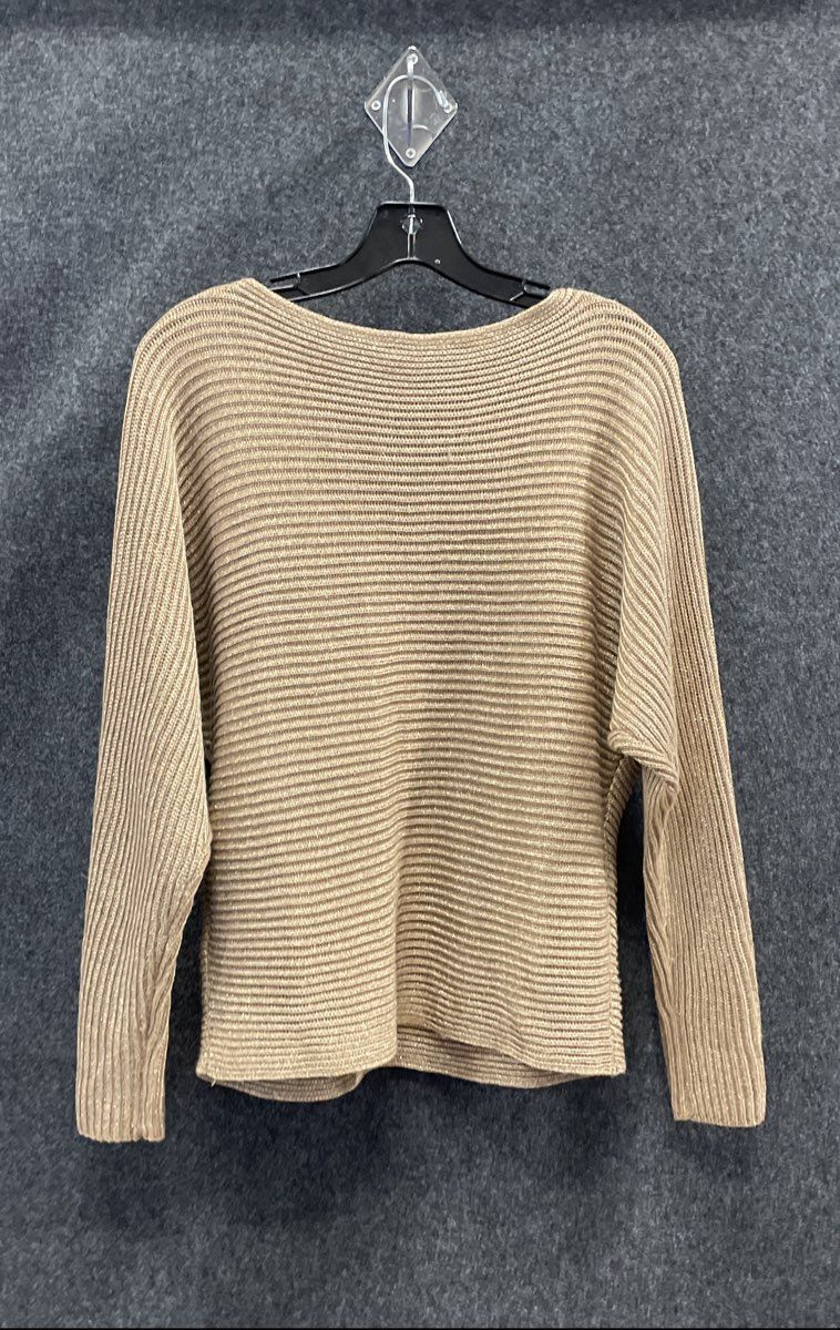 Lauren Ralph Lauren Women's Gold Ribbed Metallic Shimmer Boat Neck Sweater Sz M