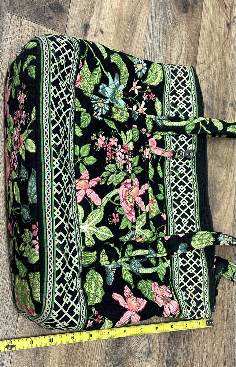 Vera Bradley Petal Pink Floral Black Quilted Cotton Tote Bag Large Zip Top