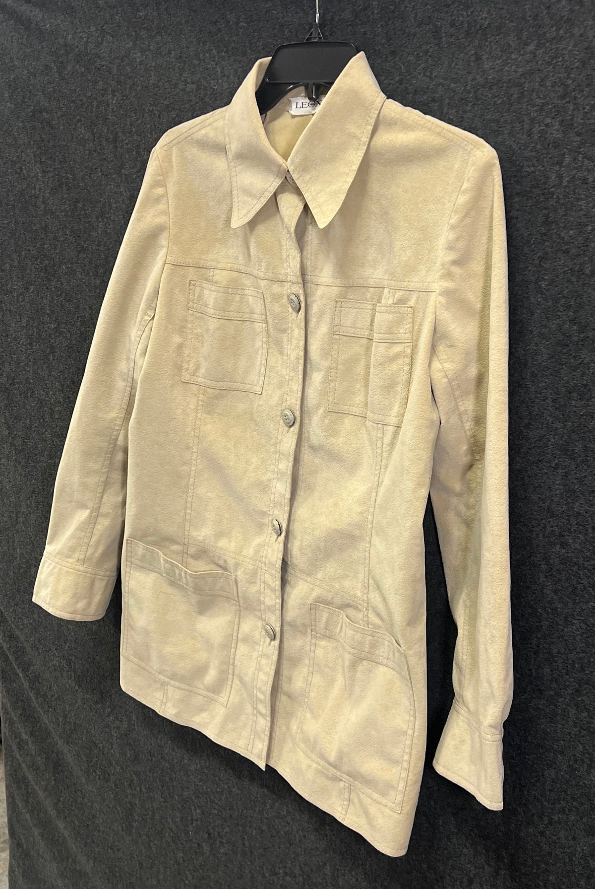 Vintage 90s Leonard Paris Women's Tan Faux Suede Safari Jacket France Size 2