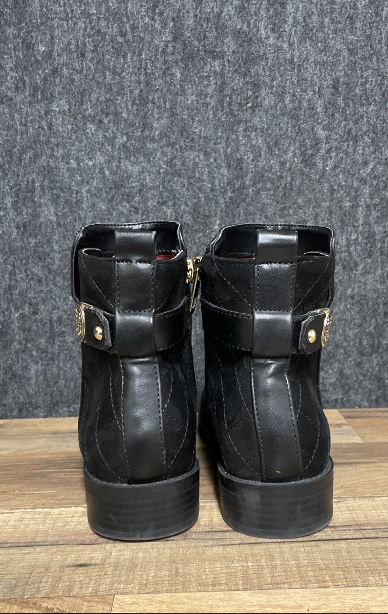 Tommy Hilfiger Imiera Black Quilted Faux Leather Ankle Boots Size 6.5