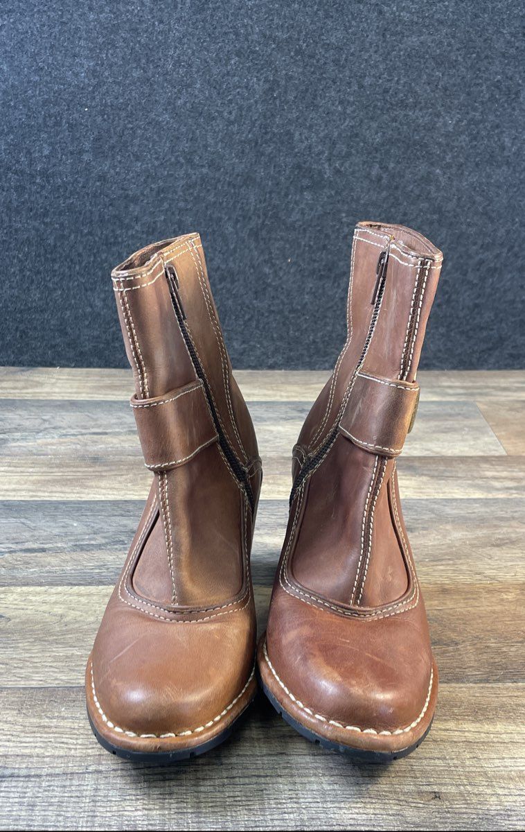 Indigo by Clarks Brown Leather Buckle Zip Chunky Heel Ankle Boots
