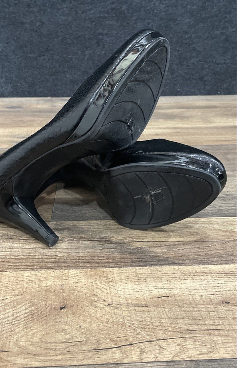 Bandolino Black Faux Croc Platform Round Toe Pumps Women's Size 9.5