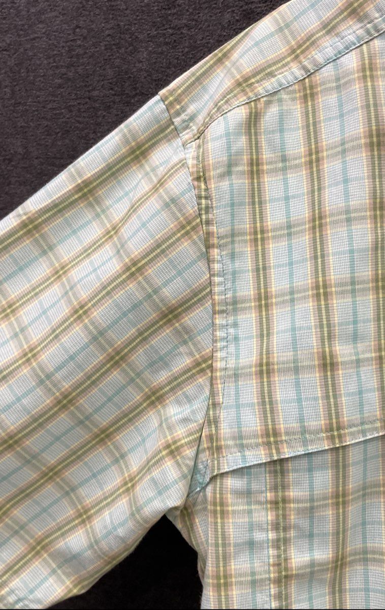 Patagonia Men's Plaid Short Sleeve Button Up Shirt Blue Green Vented Sz M