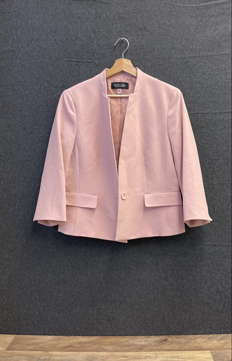 Black Label by Evan-Picone Women's Pink Single Button Stand Collar Blazer Sz 10