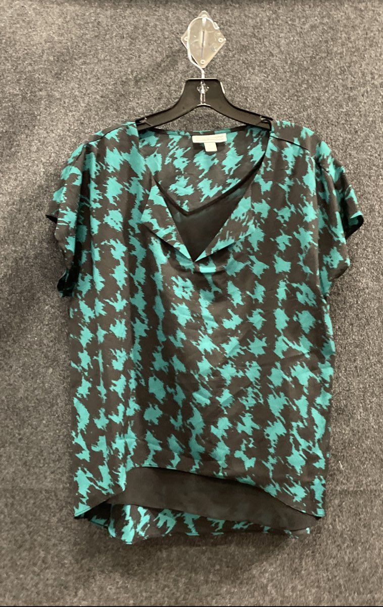 Dana Buchman Women's Green Black Abstract Print Layered Hem Blouse NWT Sz L