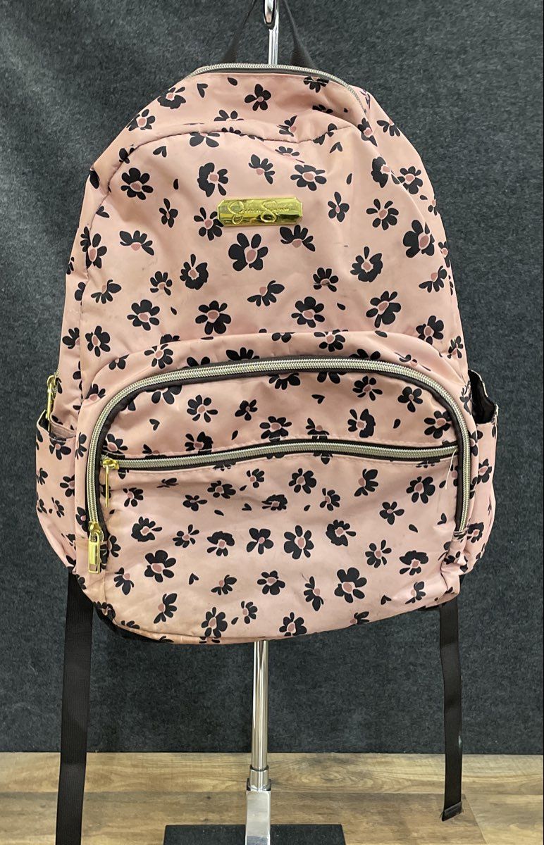 Jessica Simpson Pink Floral Daisy Print Backpack School Travel Bag Gold Tone