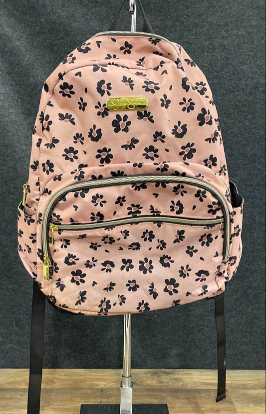 Jessica Simpson Pink Floral Daisy Print Backpack School Travel Bag Gold Tone
