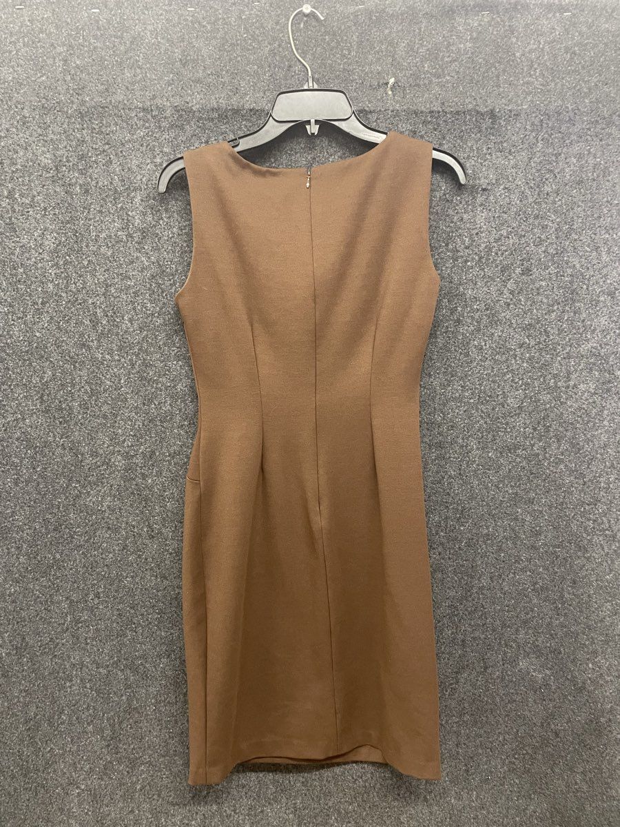Ivanka Trump Women's Sleeveless Sheath Dress Brown Sunburst Pleated Sz 2