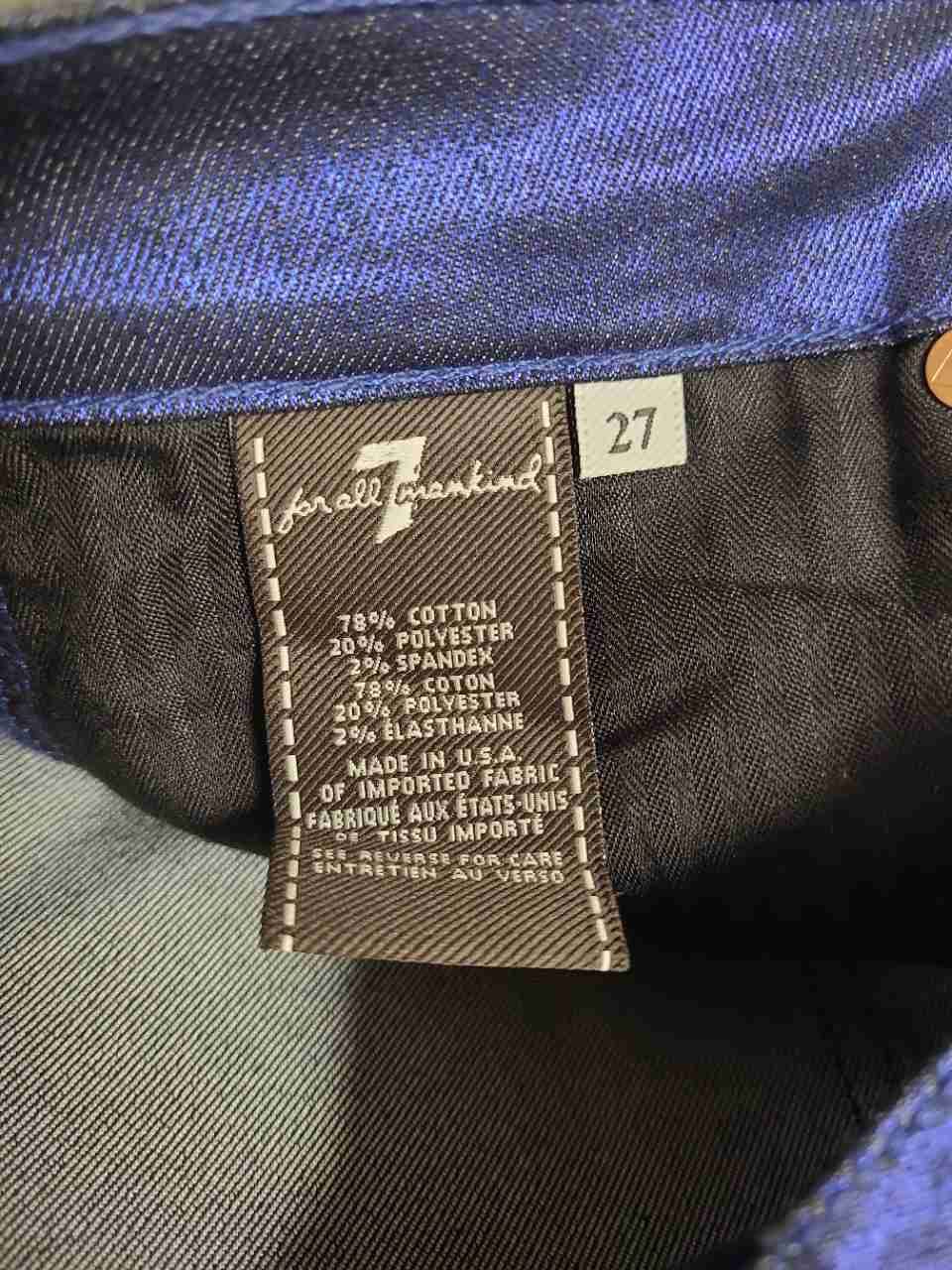 7 For All Mankind Women's The Skinny Jeans Purple Metallic Stretch Sz 27