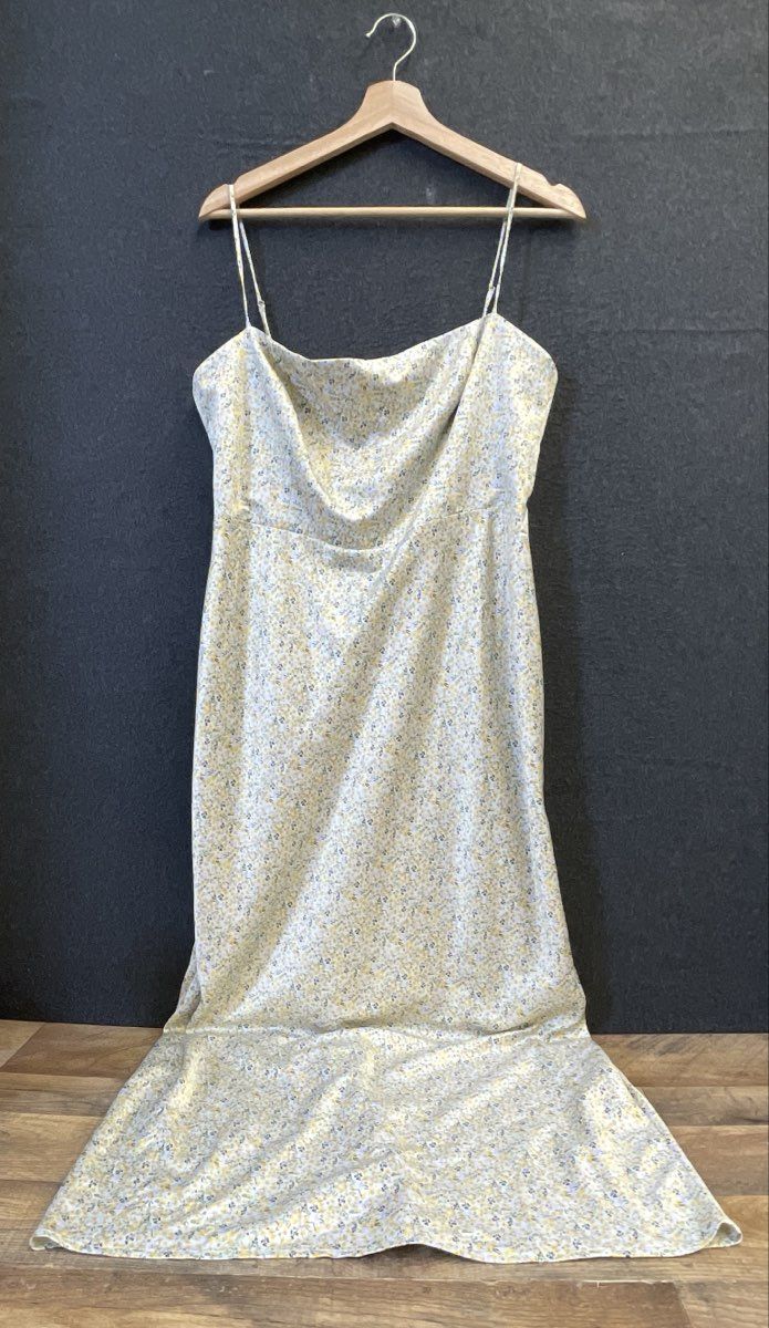 Park & Fifth Women's Yellow Floral Satin Cowl Neck Slip Maxi Dress Sz XXL