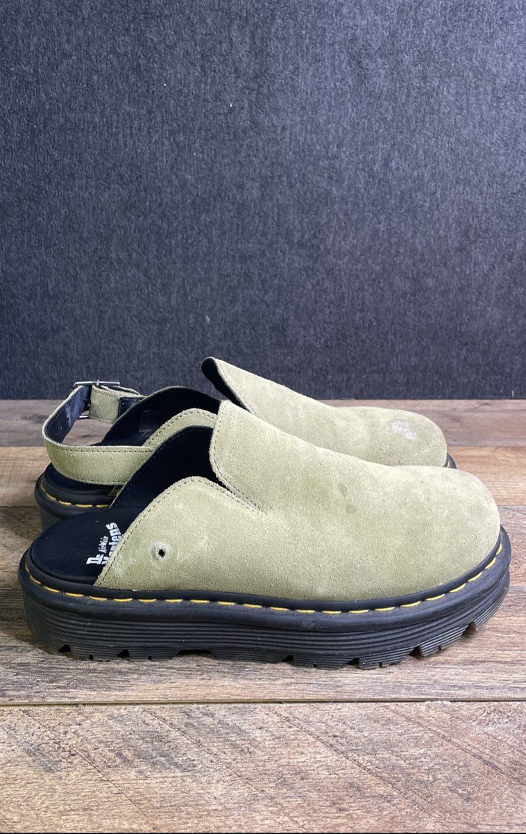 Dr. Martens Zebzag Olive Green Suede Mules Women's Size 10