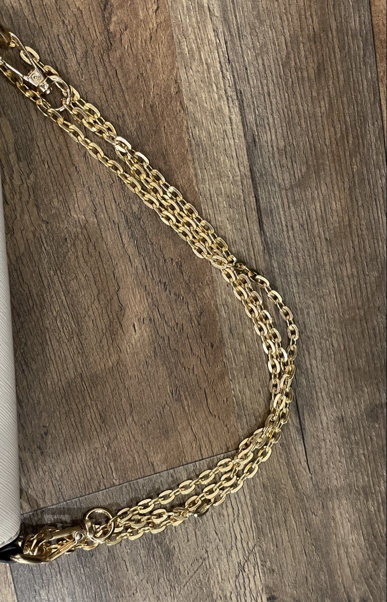 White Leather Envelope Mini Purse Shoulder Bag Triple Gold Chain Strap